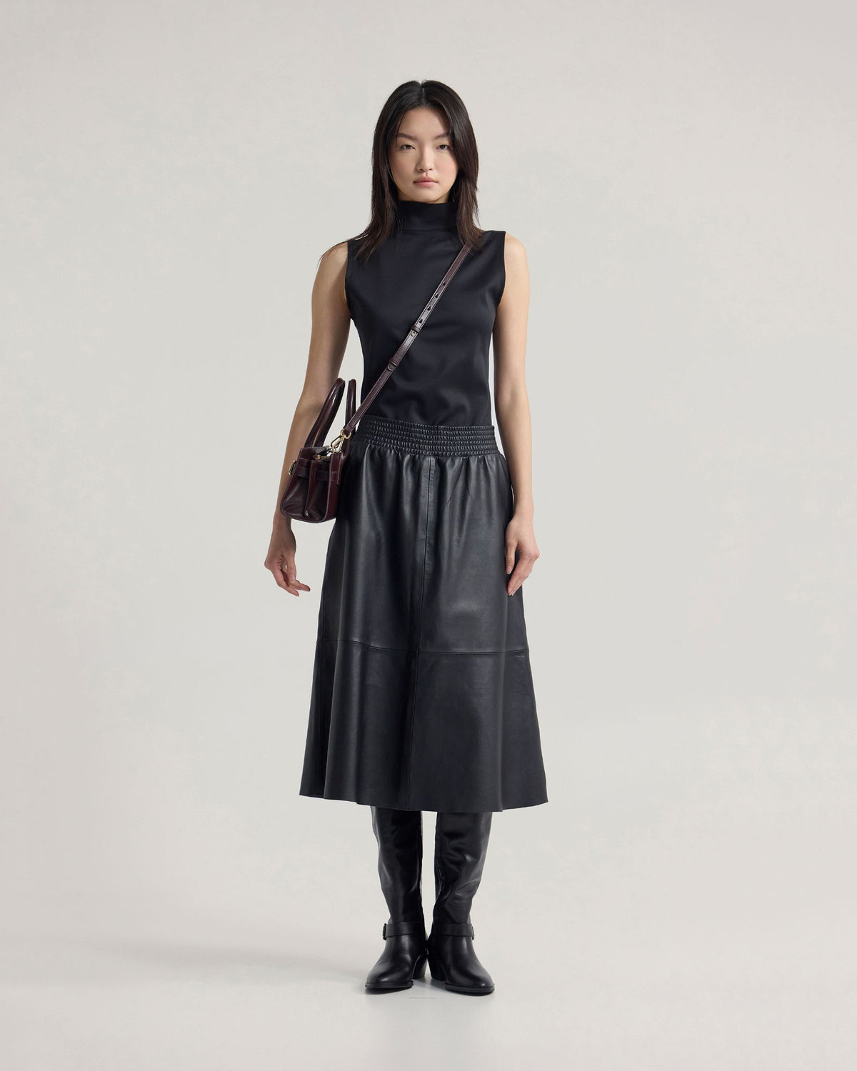 Jaya Leather Midi Skirt WOMENS SKIRTS