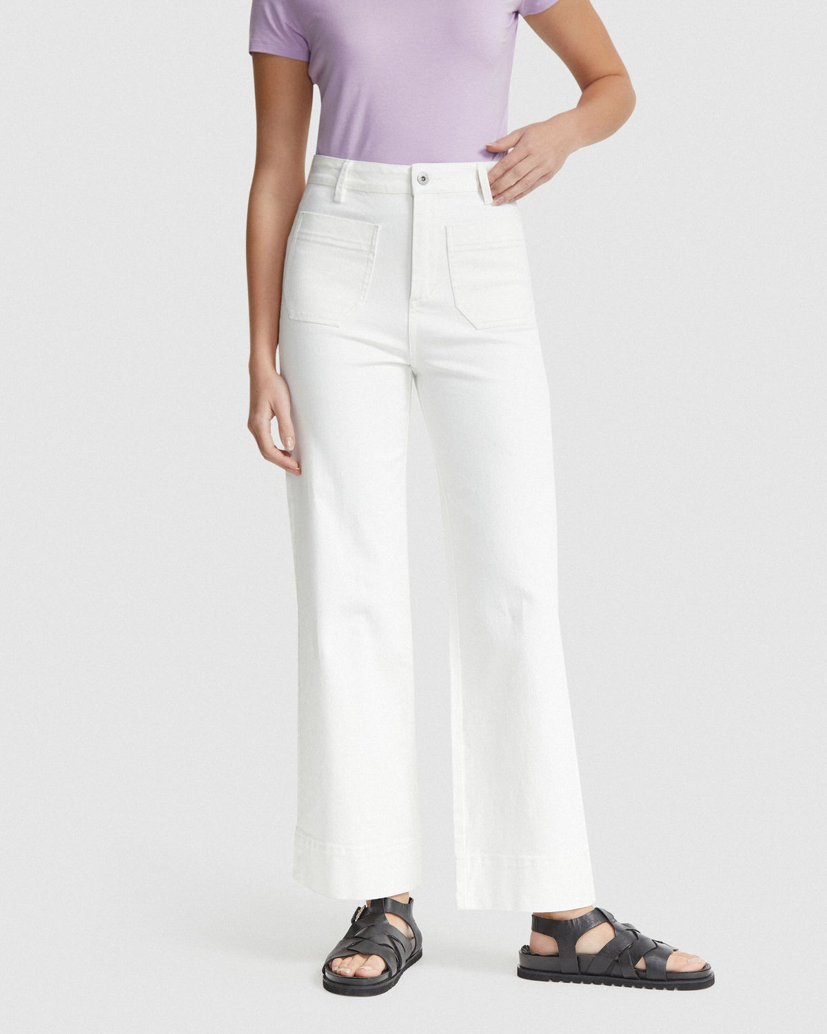 ALEXA PATCH POCKET WIDE LEG JEANS WOMENS PANTS