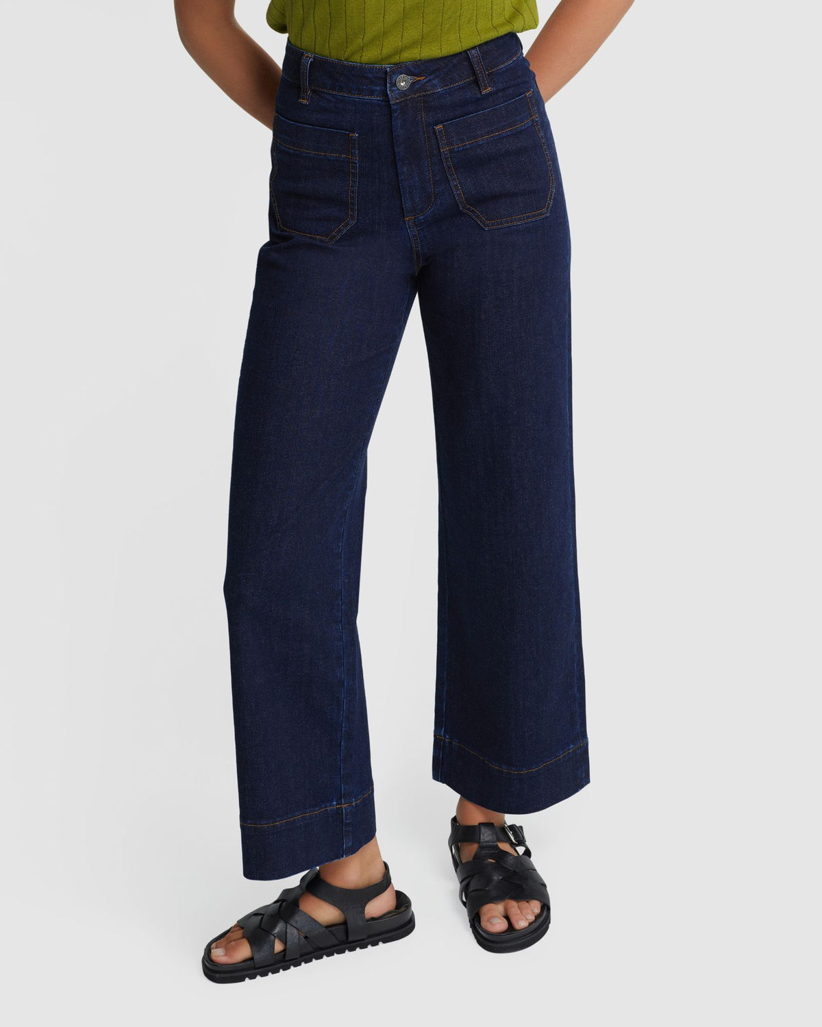 ALEXA PATCH POCKET WIDE LEG JEANS WOMENS PANTS