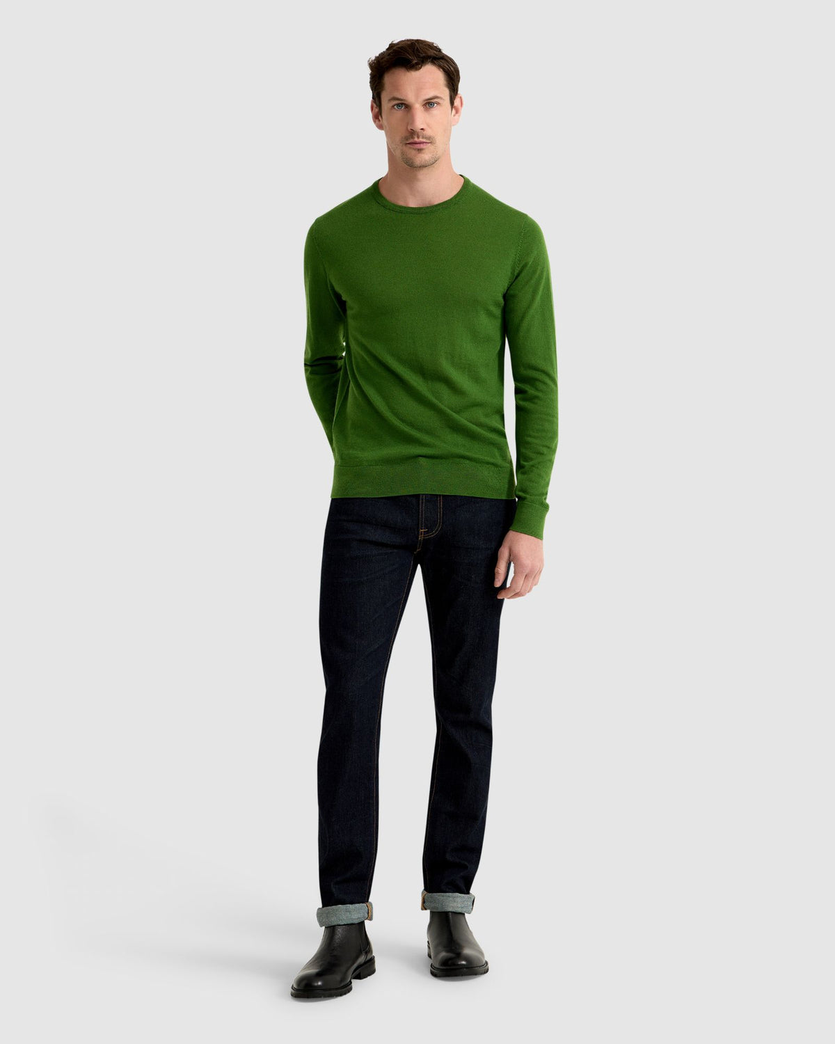 MERINO CREW NECK KNITTED PULLOVER MENS KNITWEAR
