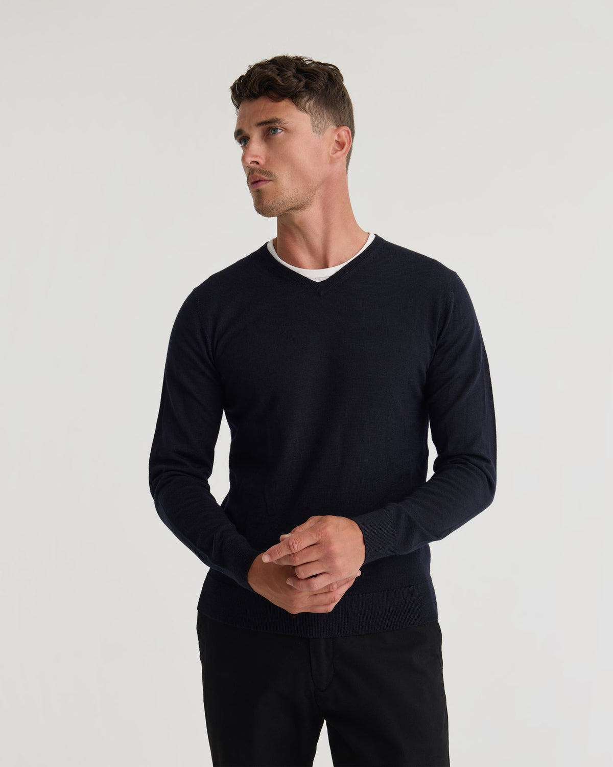 Basic V-Neck Pure Wool Pullover MENS KNITWEAR