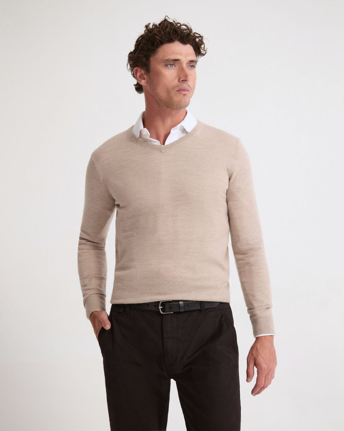 Basic V-Neck Pure Wool Pullover MENS KNITWEAR