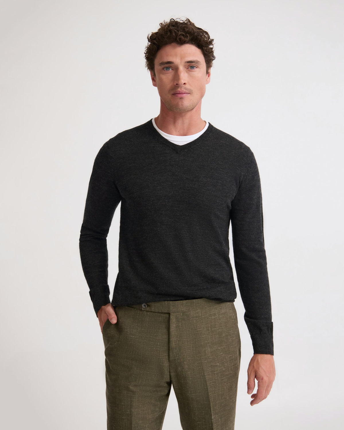 Basic V-Neck Pure Wool Pullover MENS KNITWEAR
