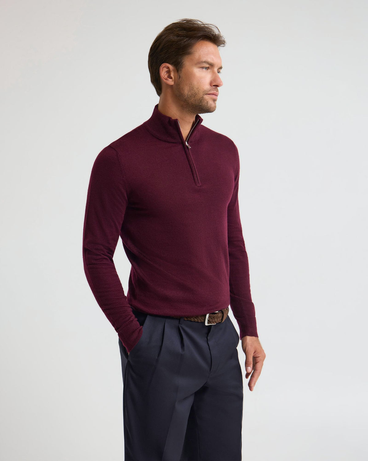 Merino Zip-Neck Wool Pullover MENS KNITWEAR