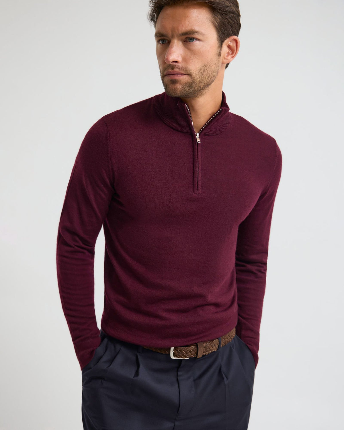 Merino Zip-Neck Wool Pullover MENS KNITWEAR