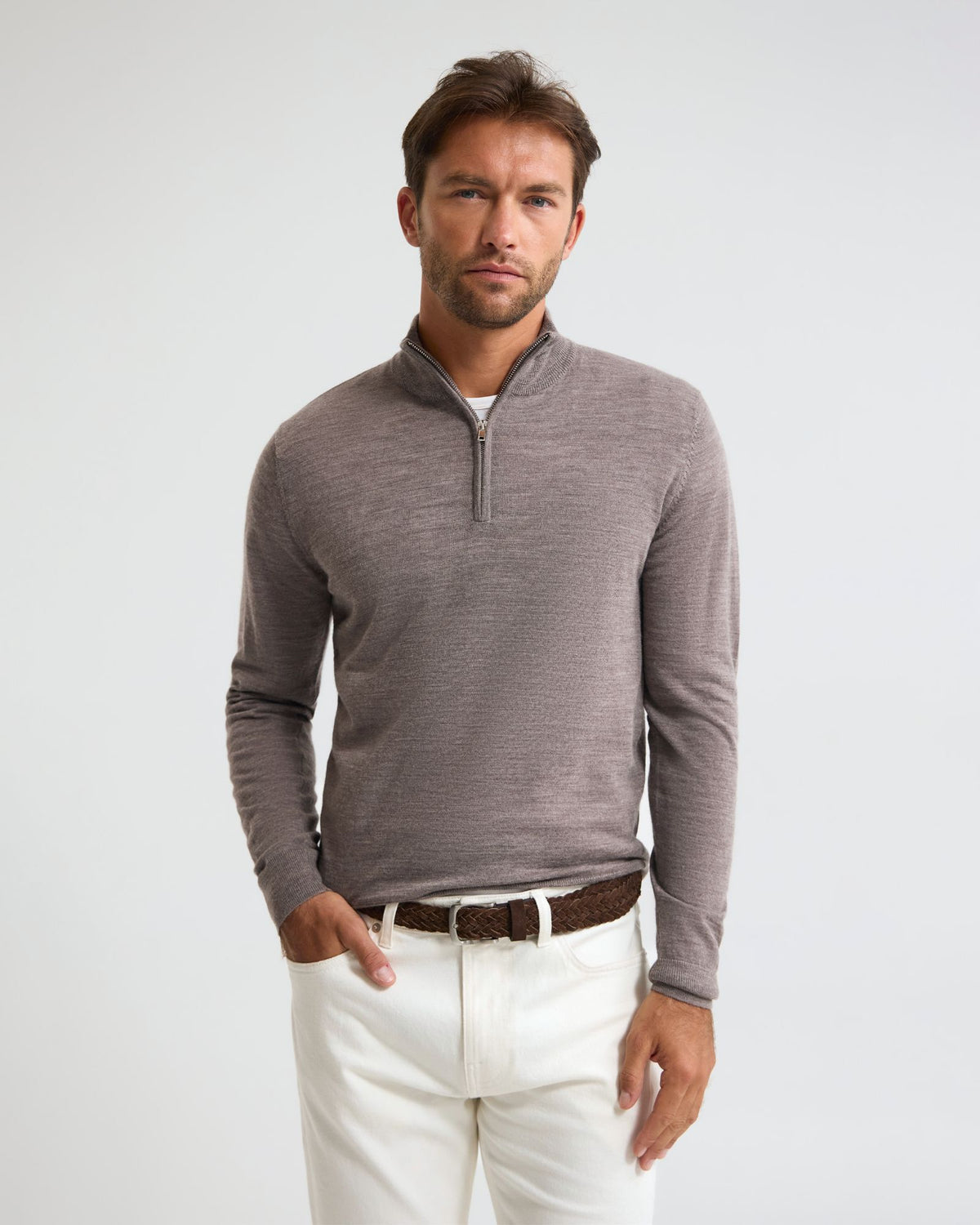 Merino Zip-Neck Wool Pullover MENS KNITWEAR