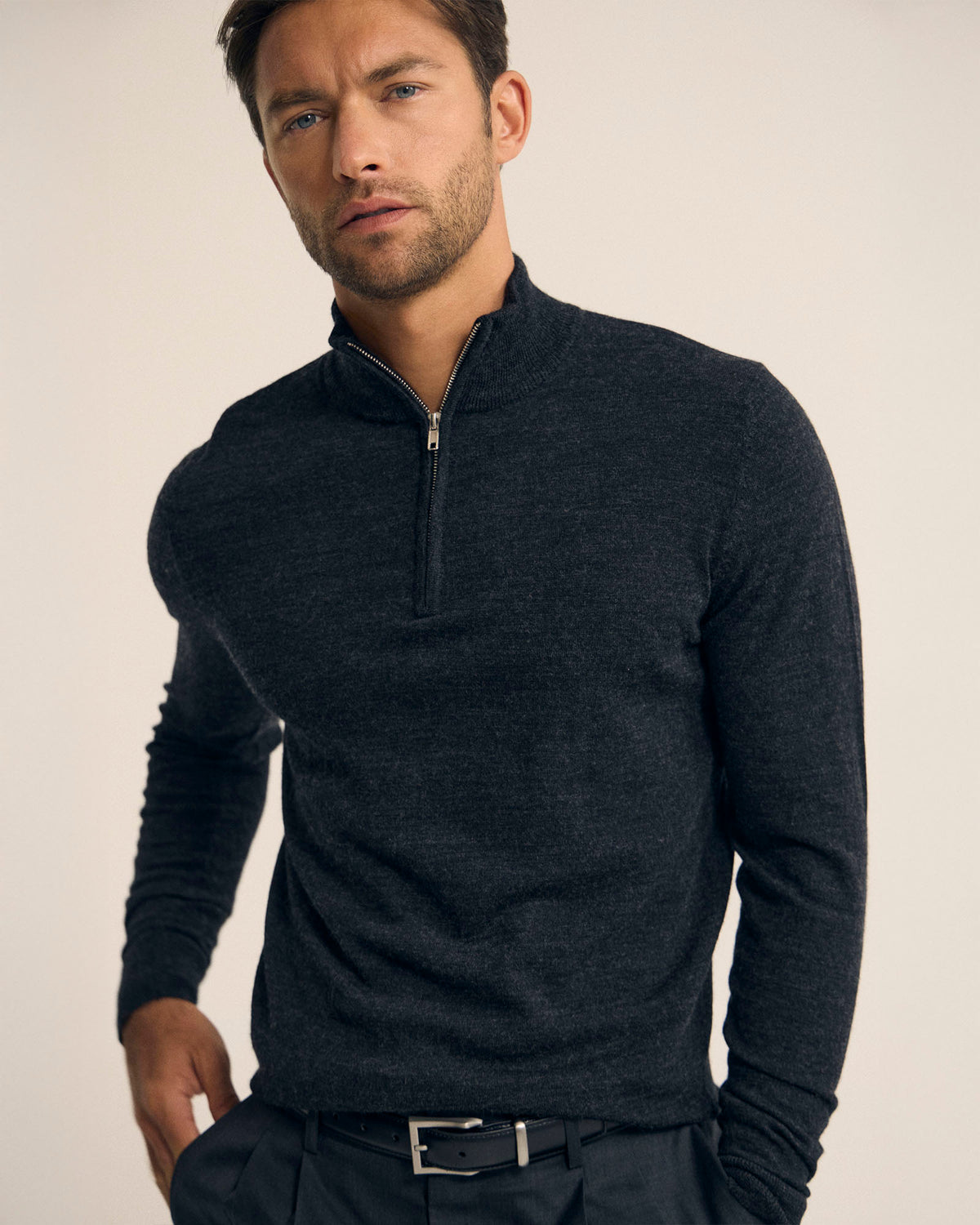 Merino Zip-Neck Wool Pullover MENS KNITWEAR