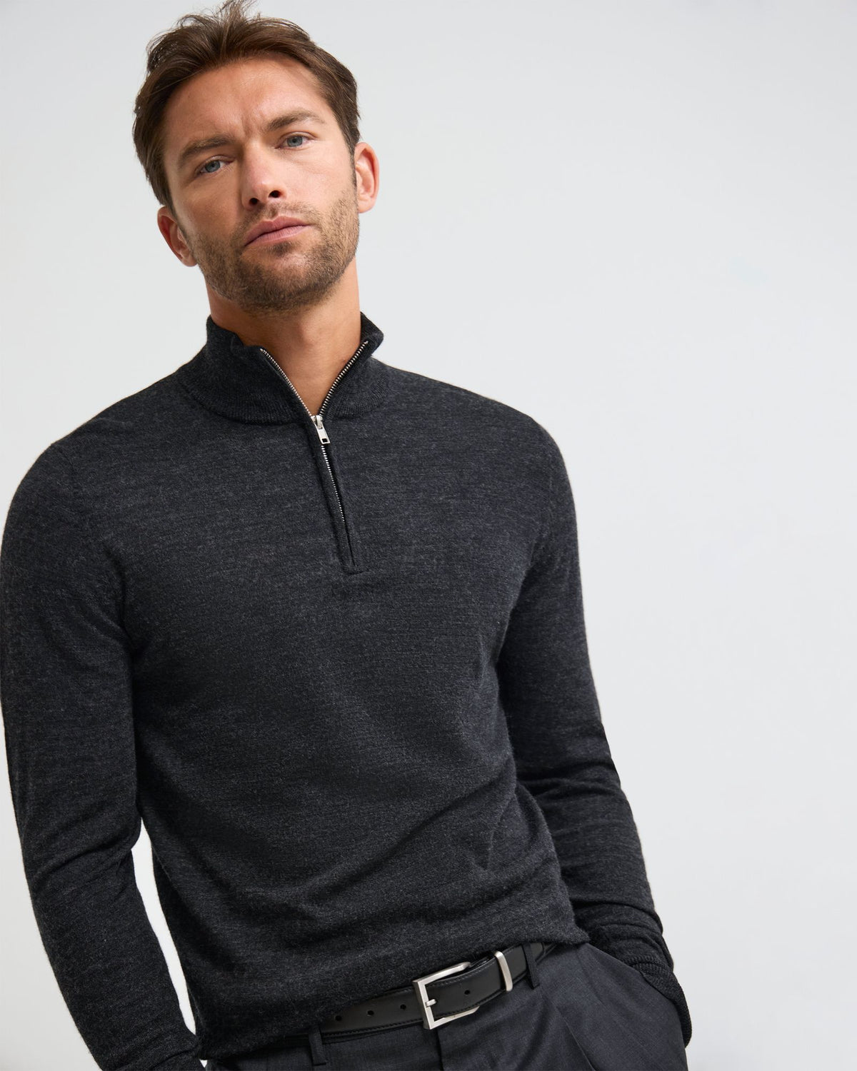 Merino Zip-Neck Wool Pullover MENS KNITWEAR