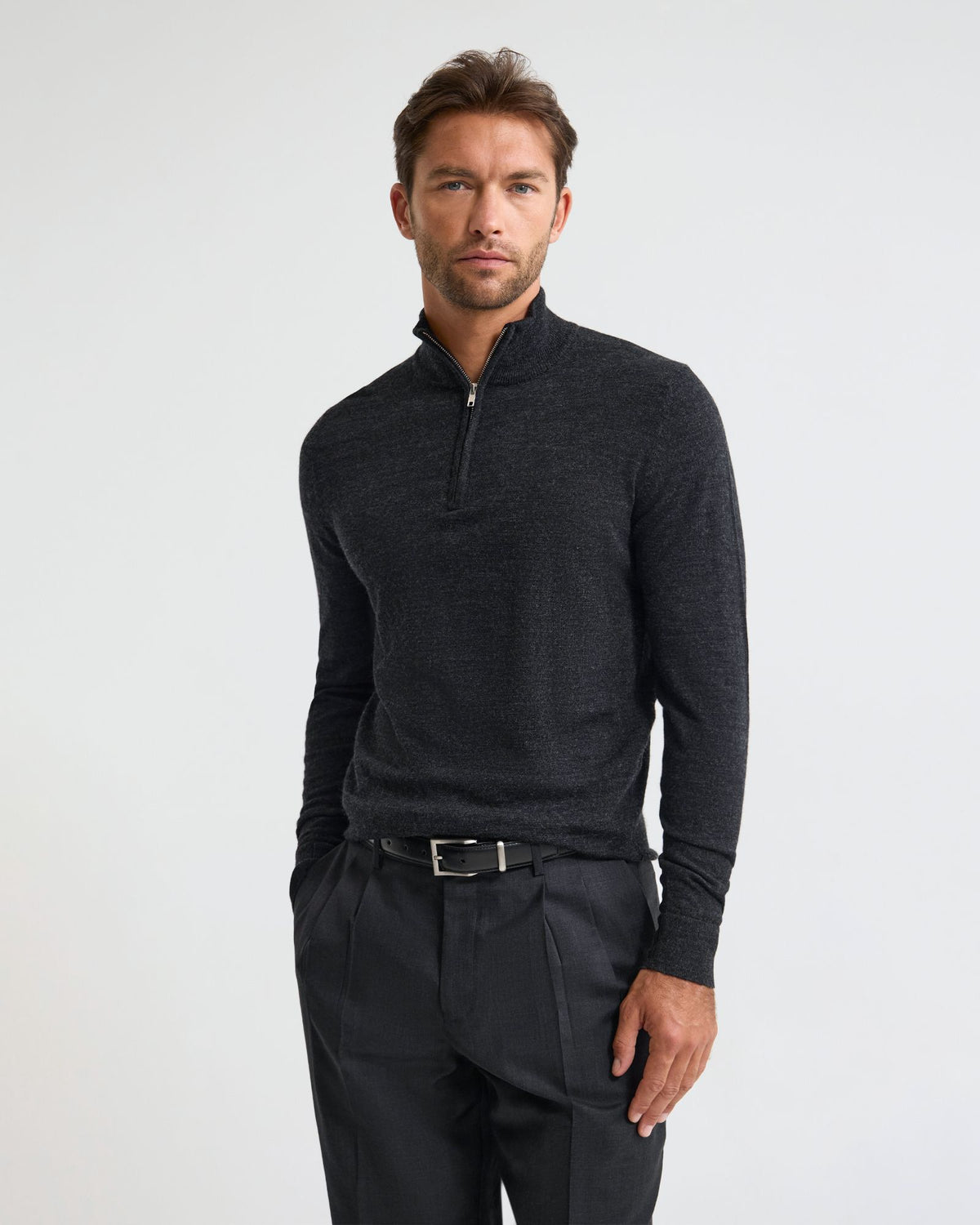 Merino Zip-Neck Wool Pullover MENS KNITWEAR