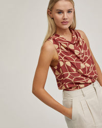 ANGELICA GEO PRINT SOFT NECK TOP WOMENS TOPS