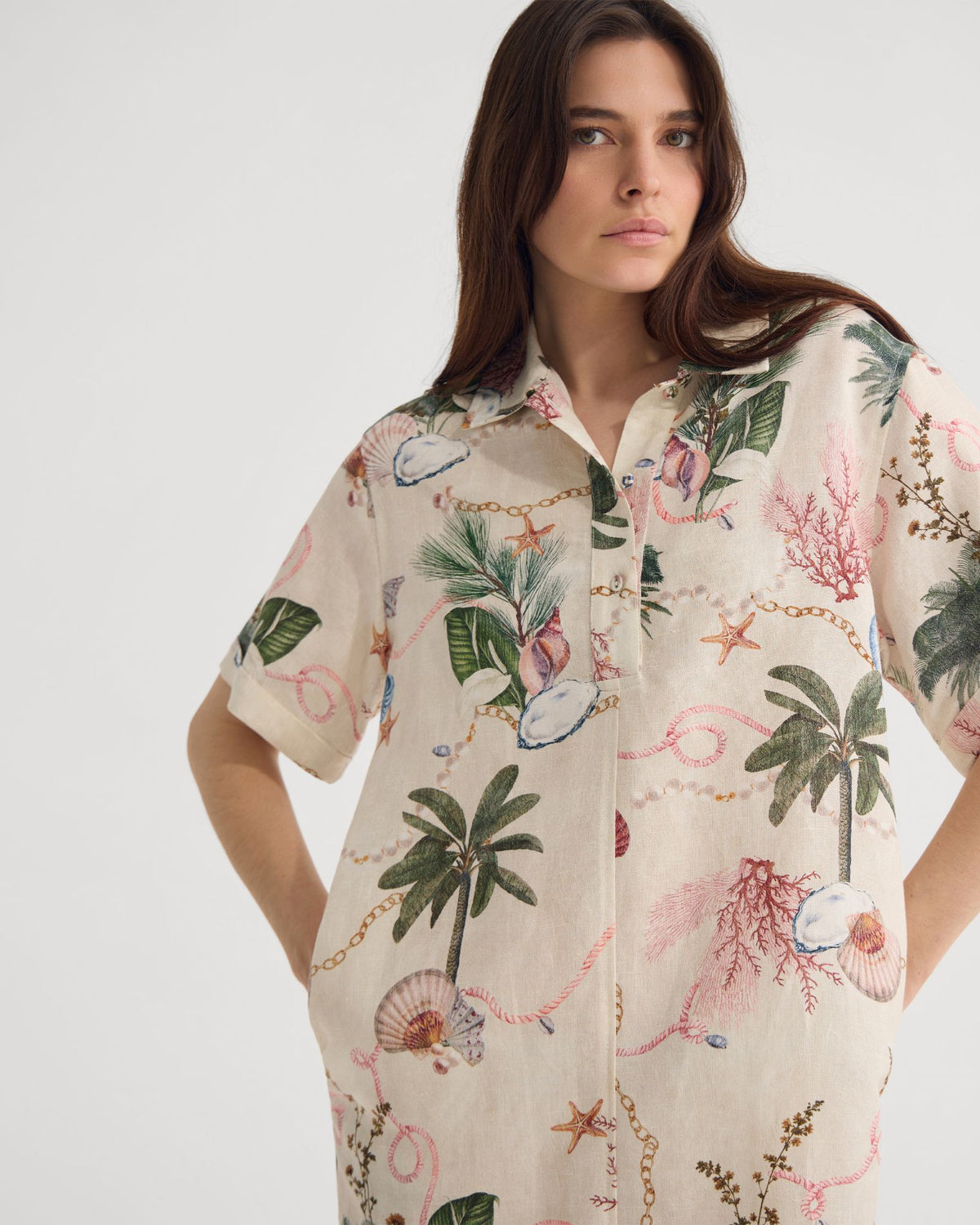 Milos Printed Linen Mini Dress WOMENS DRESSES