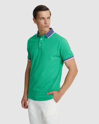 CAM CONTRAST COLLAR PIQUE POLO MENS KNITS