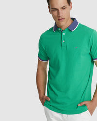 CAM CONTRAST COLLAR PIQUE POLO MENS KNITS