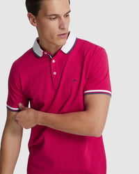 CAM CONTRAST COLLAR PIQUE POLO MENS KNITS