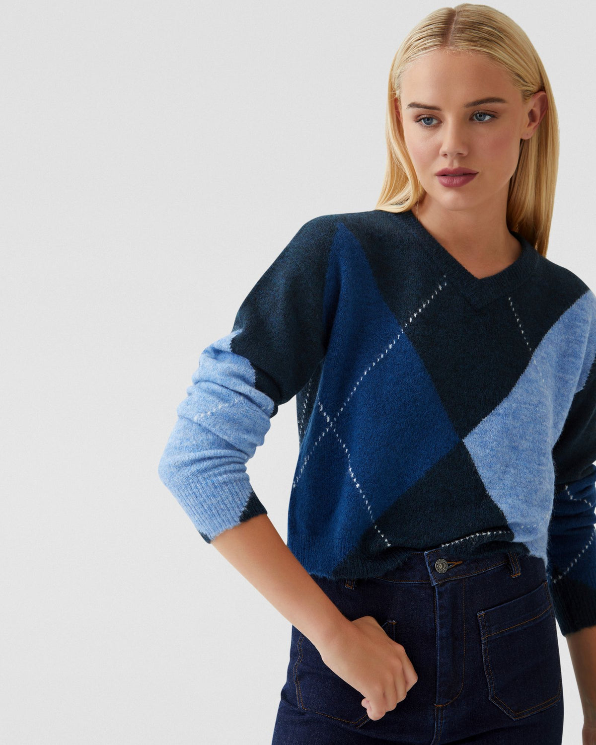 LOWEN ARGYLE V-NECK KNIT - AVAILABLE ~ 1-2 weeks WOMENS KNITWEAR