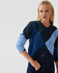 LOWEN ARGYLE V-NECK KNIT - AVAILABLE ~ 1-2 weeks WOMENS KNITWEAR