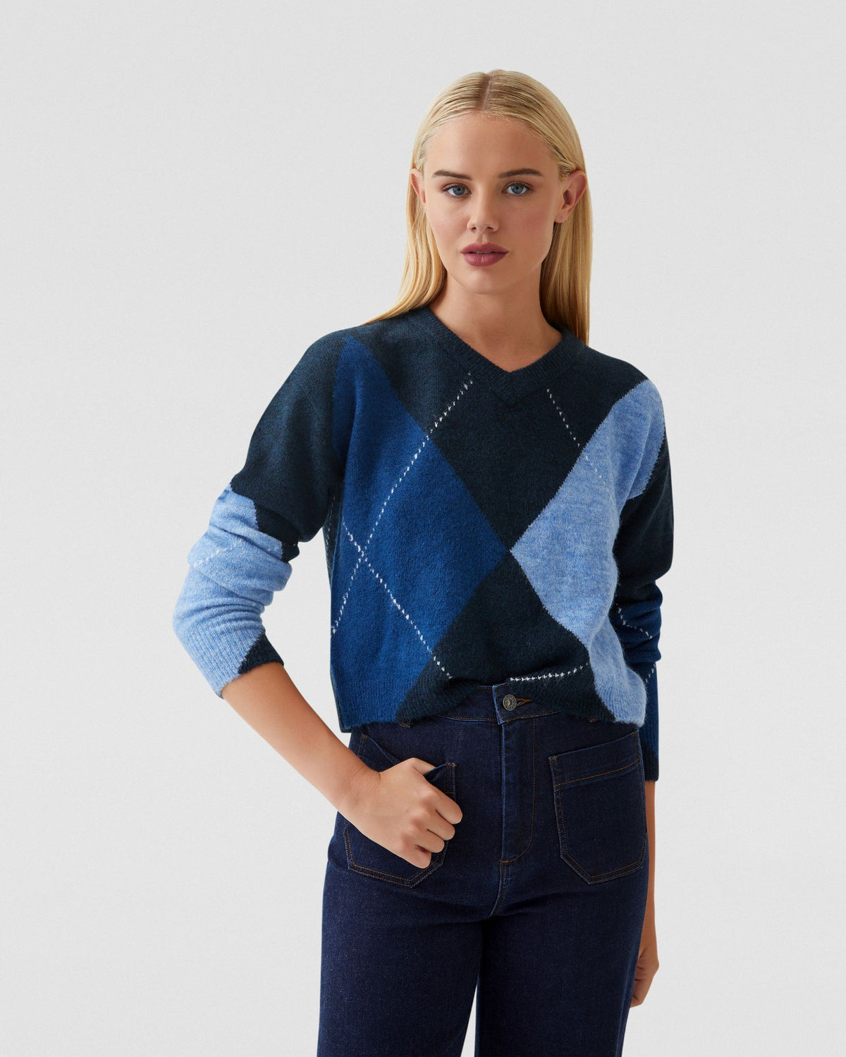 LOWEN ARGYLE V-NECK KNIT - AVAILABLE ~ 1-2 weeks WOMENS KNITWEAR