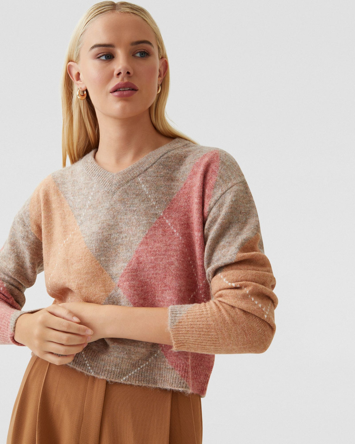 LOWEN ARGYLE V-NECK KNIT - AVAILABLE ~ 1-2 weeks WOMENS KNITWEAR