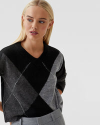 LOWEN ARGYLE V-NECK KNIT - AVAILABLE ~ 1-2 weeks WOMENS KNITWEAR