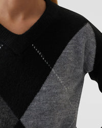 LOWEN ARGYLE V-NECK KNIT - AVAILABLE ~ 1-2 weeks WOMENS KNITWEAR