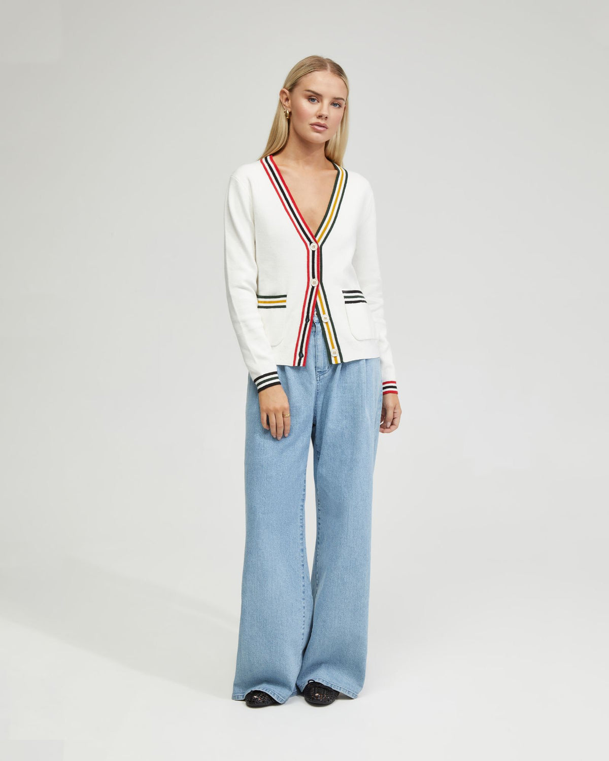 SASHA STRIPE TRIM CARDIGAN - AVAILABLE ~ 1-2 weeks WOMENS KNITWEAR