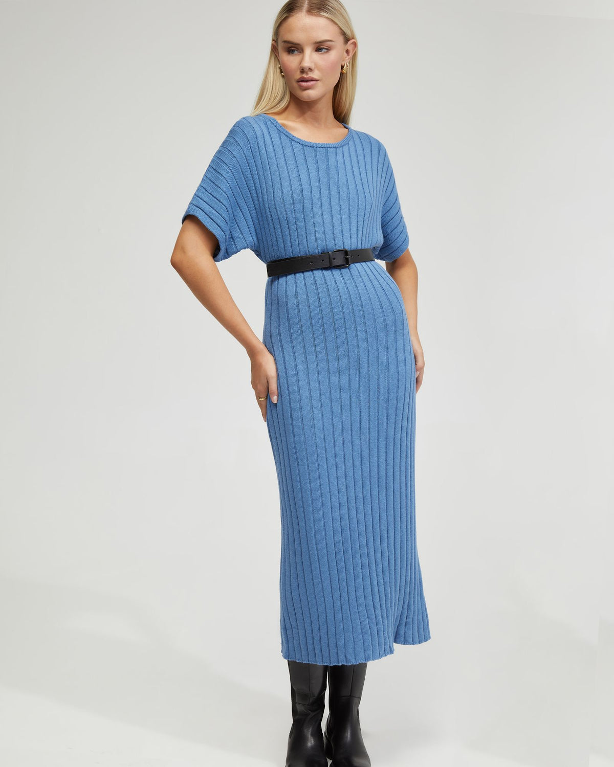 MAYA RIB SHORT SLEEVE DRESS WOMENS DRESSES