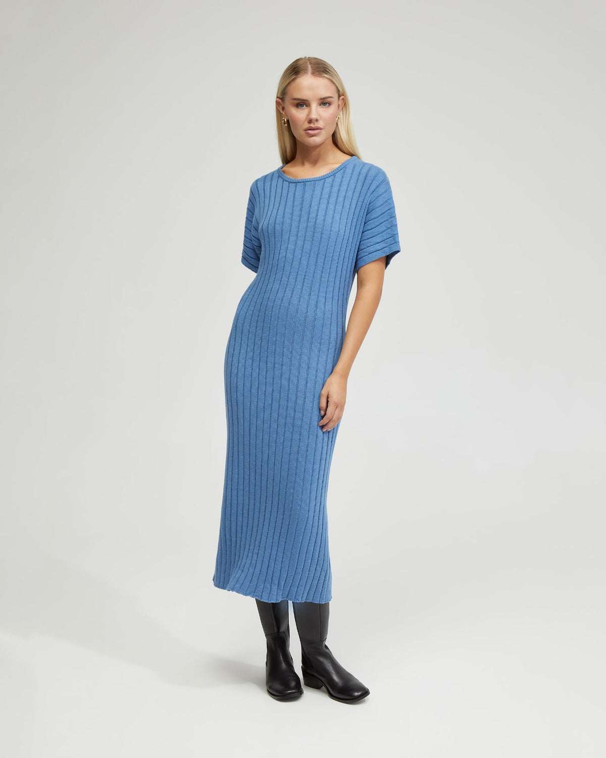 MAYA RIB SHORT SLEEVE DRESS WOMENS DRESSES