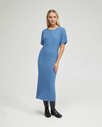 MAYA RIB SHORT SLEEVE DRESS WOMENS DRESSES