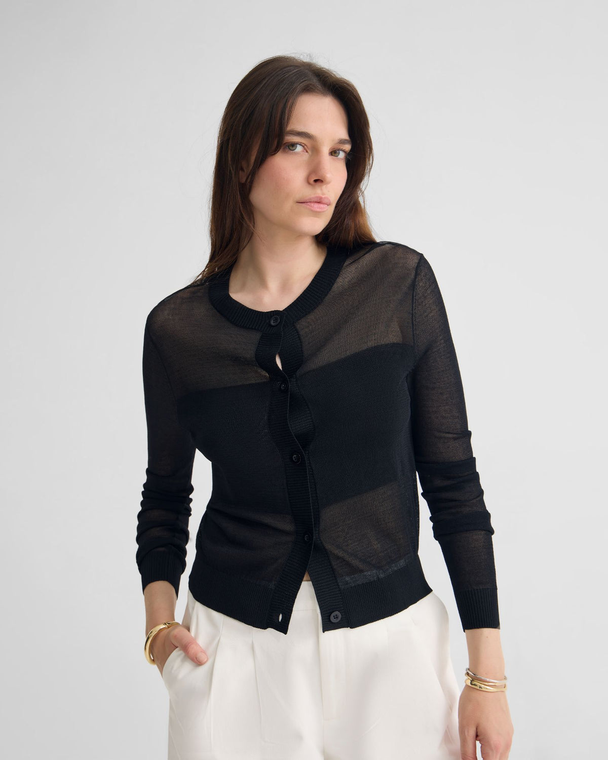 Celina Sheer Panel Cardigan WOMENS KNITWEAR