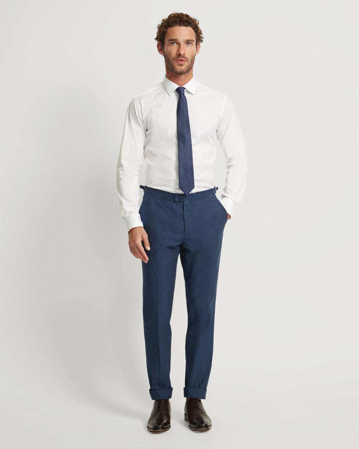 BYRON LINEN BLEND CUFFED TROUSERS MENS TROUSERS