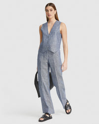 VIENNA LINEN TWILL WAISTCOAT WOMENS SUITS JKTS COATS