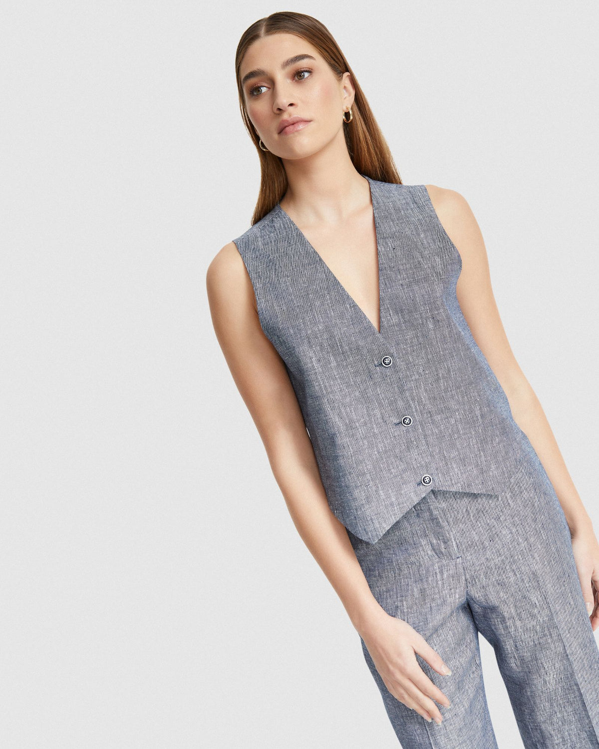 VIENNA LINEN TWILL WAISTCOAT WOMENS SUITS JKTS COATS