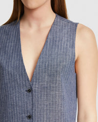 VIENNA PINSTRIPE LINEN WAISTCOAT WOMENS SUITS JKTS COATS