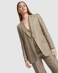 WILLOW LINEN PINSTRIPE JACKET WOMENS SUITS JKTS COATS