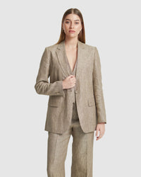 WILLOW LINEN PINSTRIPE JACKET WOMENS SUITS JKTS COATS
