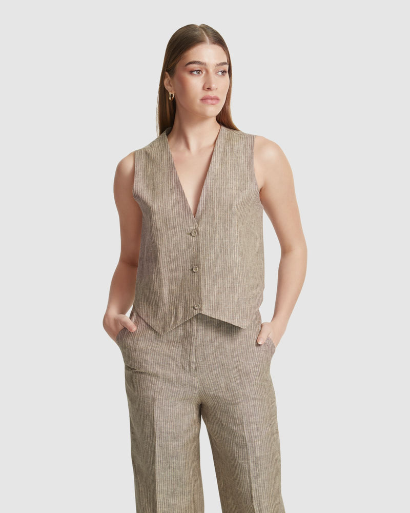 VIENNA LINEN PINSTRIPE WAISTCOAT WOMENS SUITS JKTS COATS
