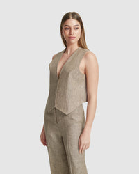 VIENNA LINEN PINSTRIPE WAISTCOAT WOMENS SUITS JKTS COATS