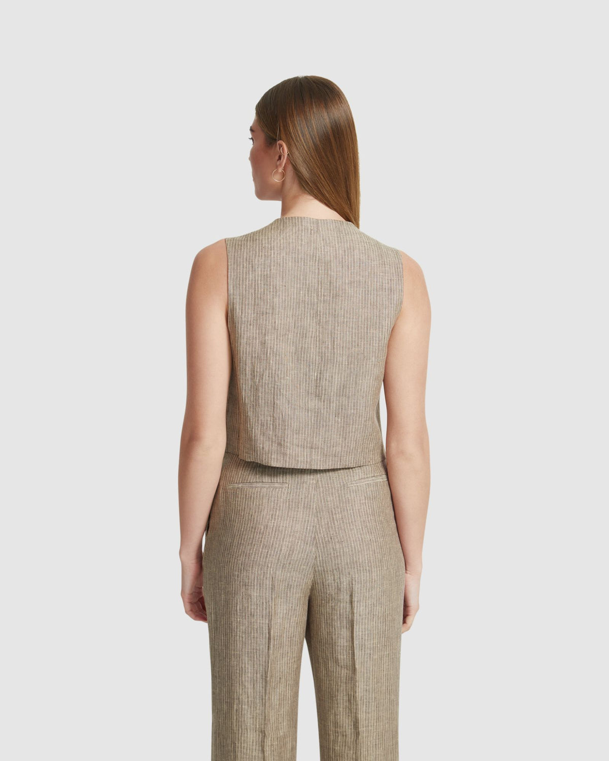 VIENNA LINEN PINSTRIPE WAISTCOAT WOMENS SUITS JKTS COATS