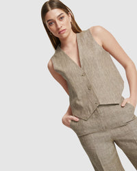 VIENNA LINEN PINSTRIPE WAISTCOAT WOMENS SUITS JKTS COATS