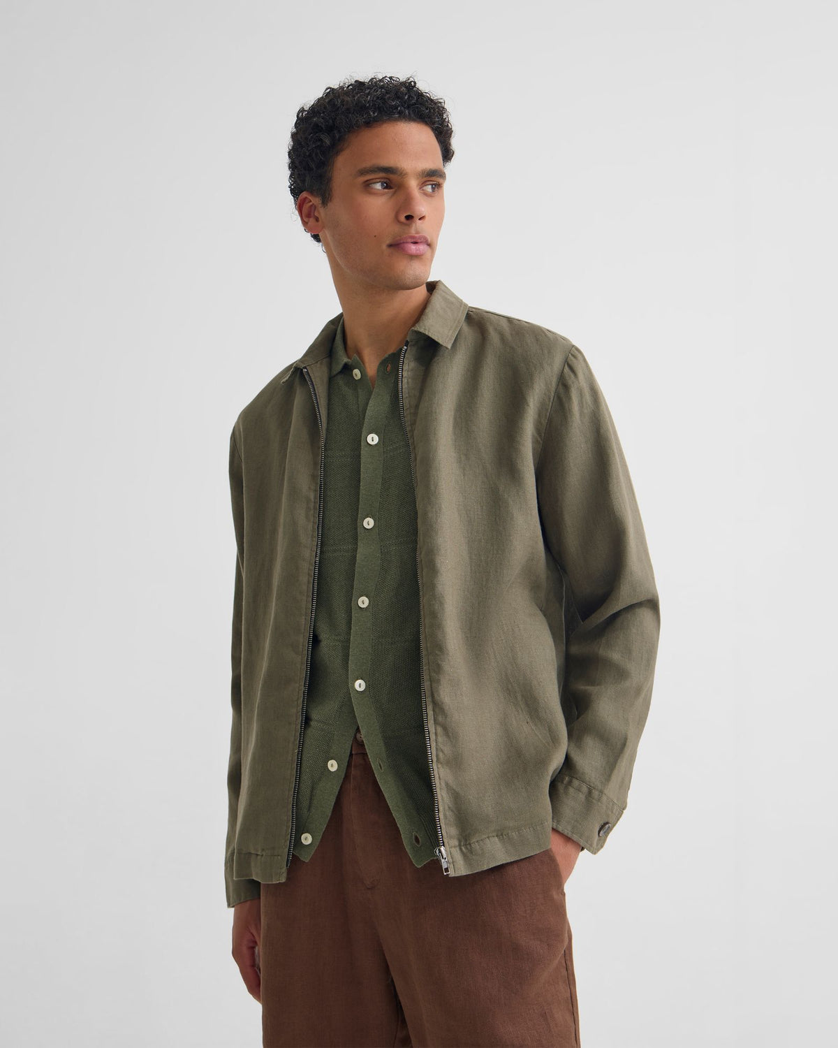 Adem Linen Zip Bomber MENS JACKETS AND COATS