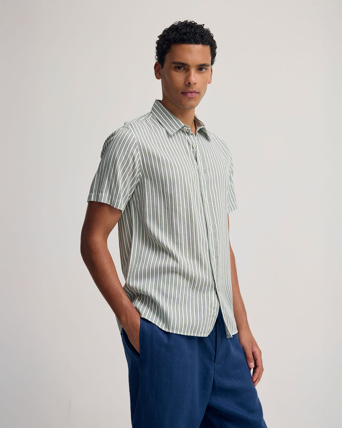 Leyton Short Sleeve Stripe Linen Shirt