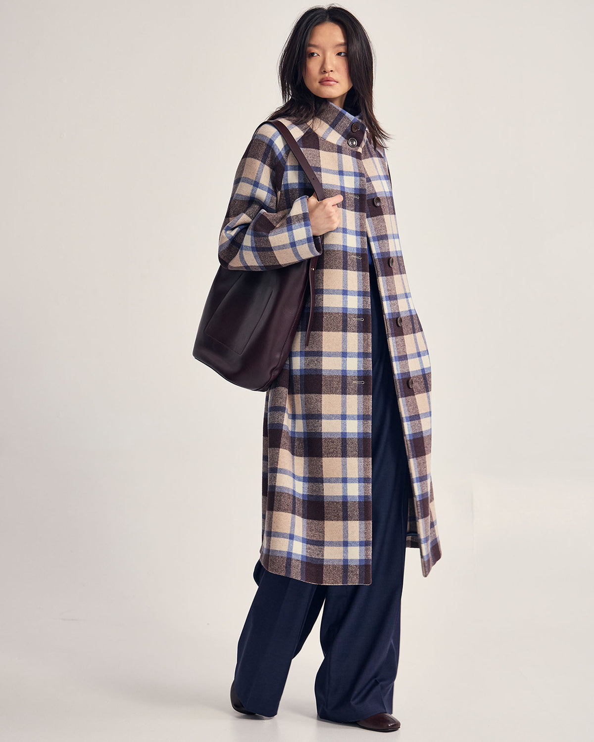 Edi Checked Funnel Collar Coat WOMENS SUITS JKTS COATS