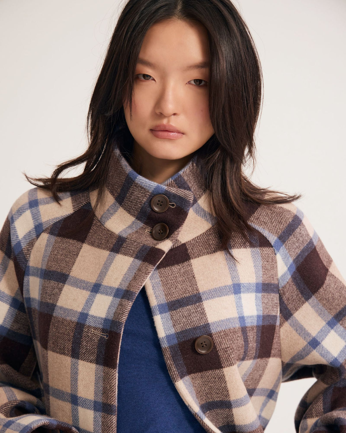 Edi Checked Funnel Collar Coat WOMENS SUITS JKTS COATS