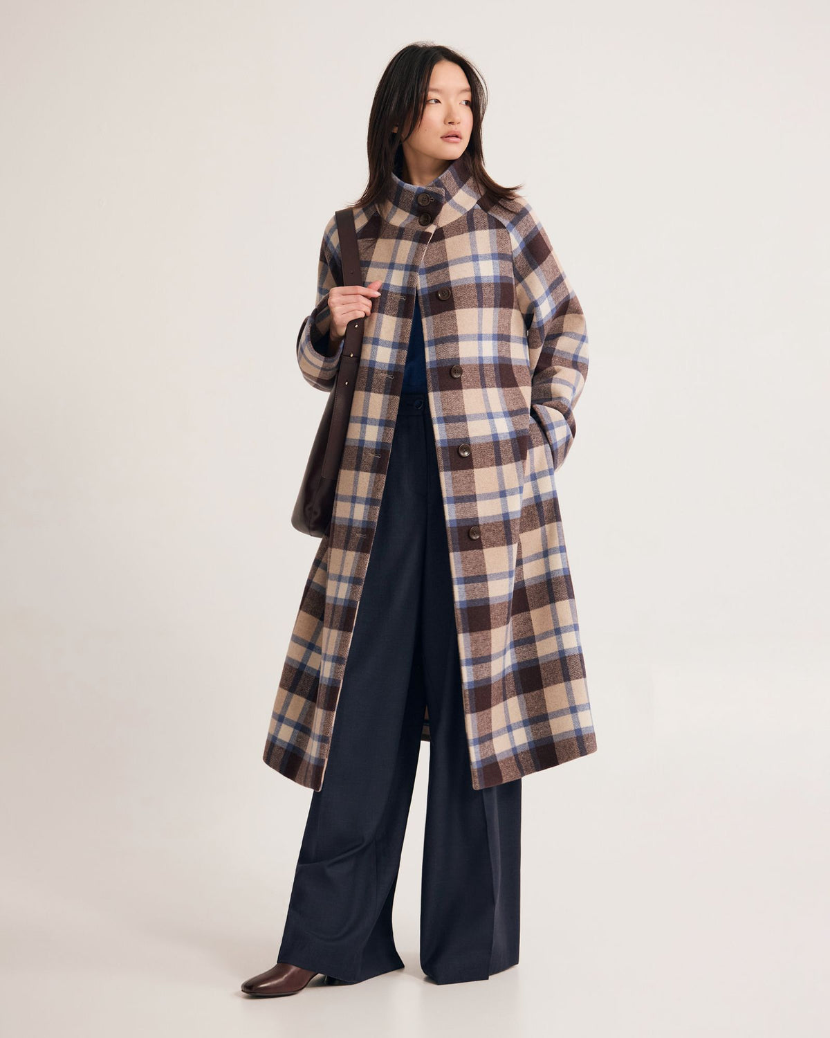 Edi Checked Funnel Collar Coat WOMENS SUITS JKTS COATS