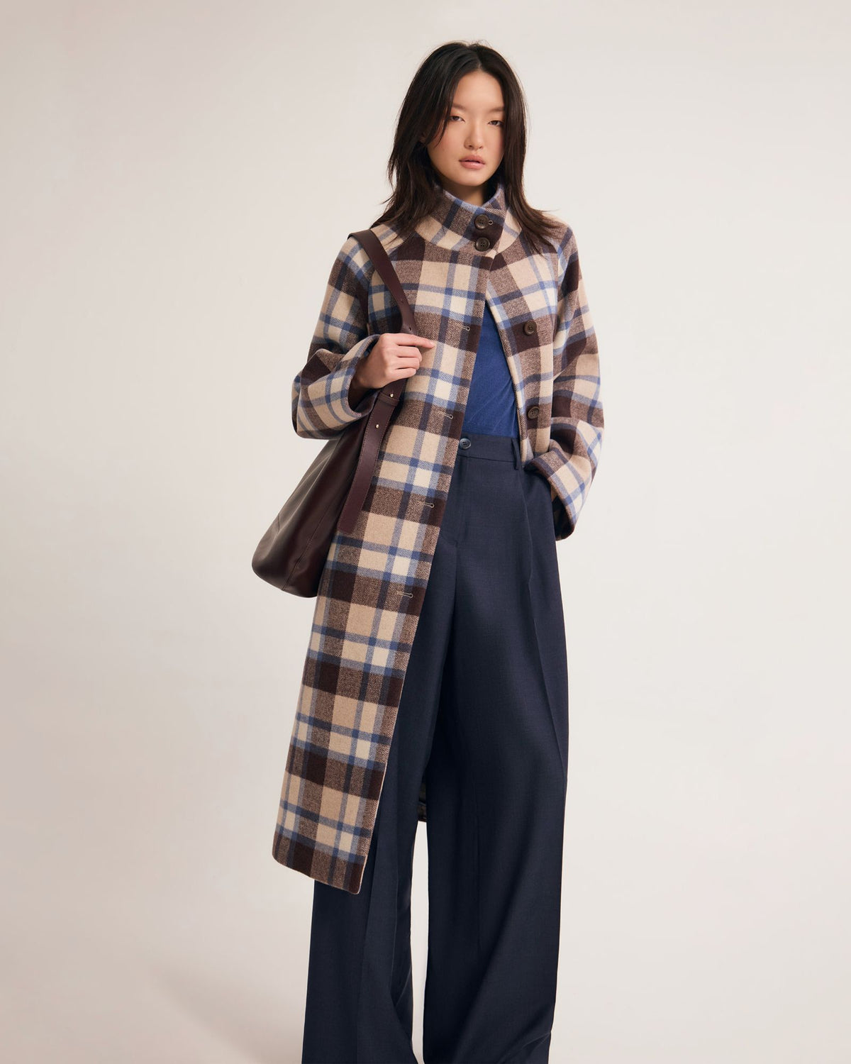 Edi Checked Funnel Collar Coat WOMENS SUITS JKTS COATS