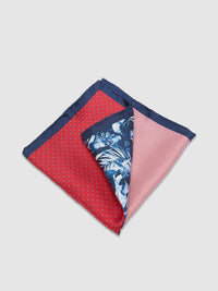 POCKET SQUARE PRINTED SILK TROPICAL MULTI RED/NAVY TROPICAL