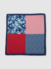POCKET SQUARE PRINTED SILK TROPICAL MULTI RED/NAVY TROPICAL