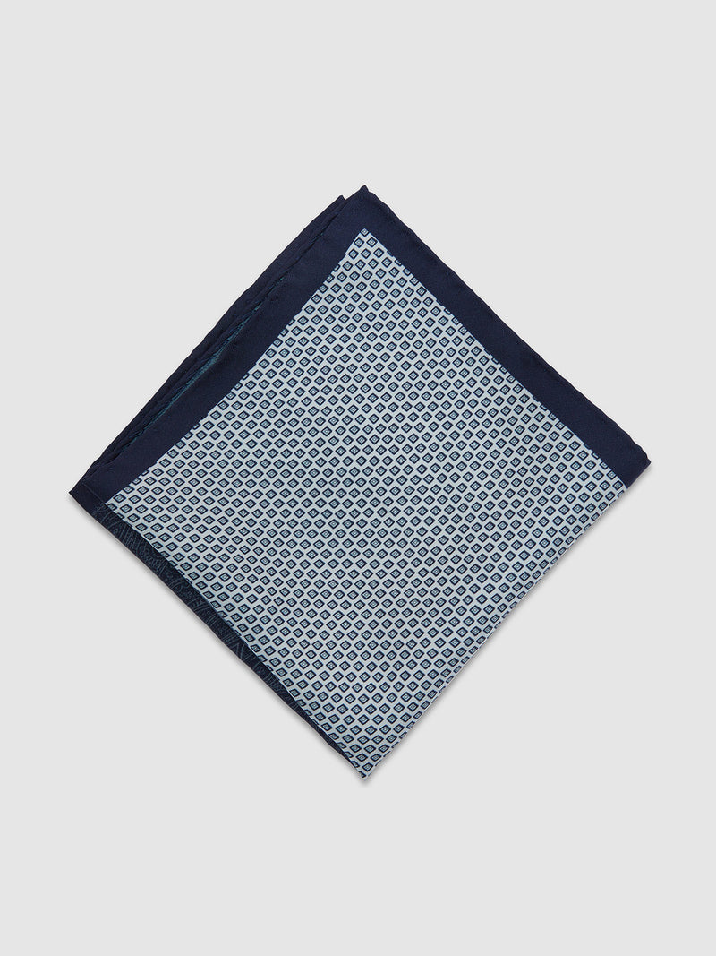 POCKET SQUARE PRINTED SILK MULTI NAVY/GREY PAISLEY