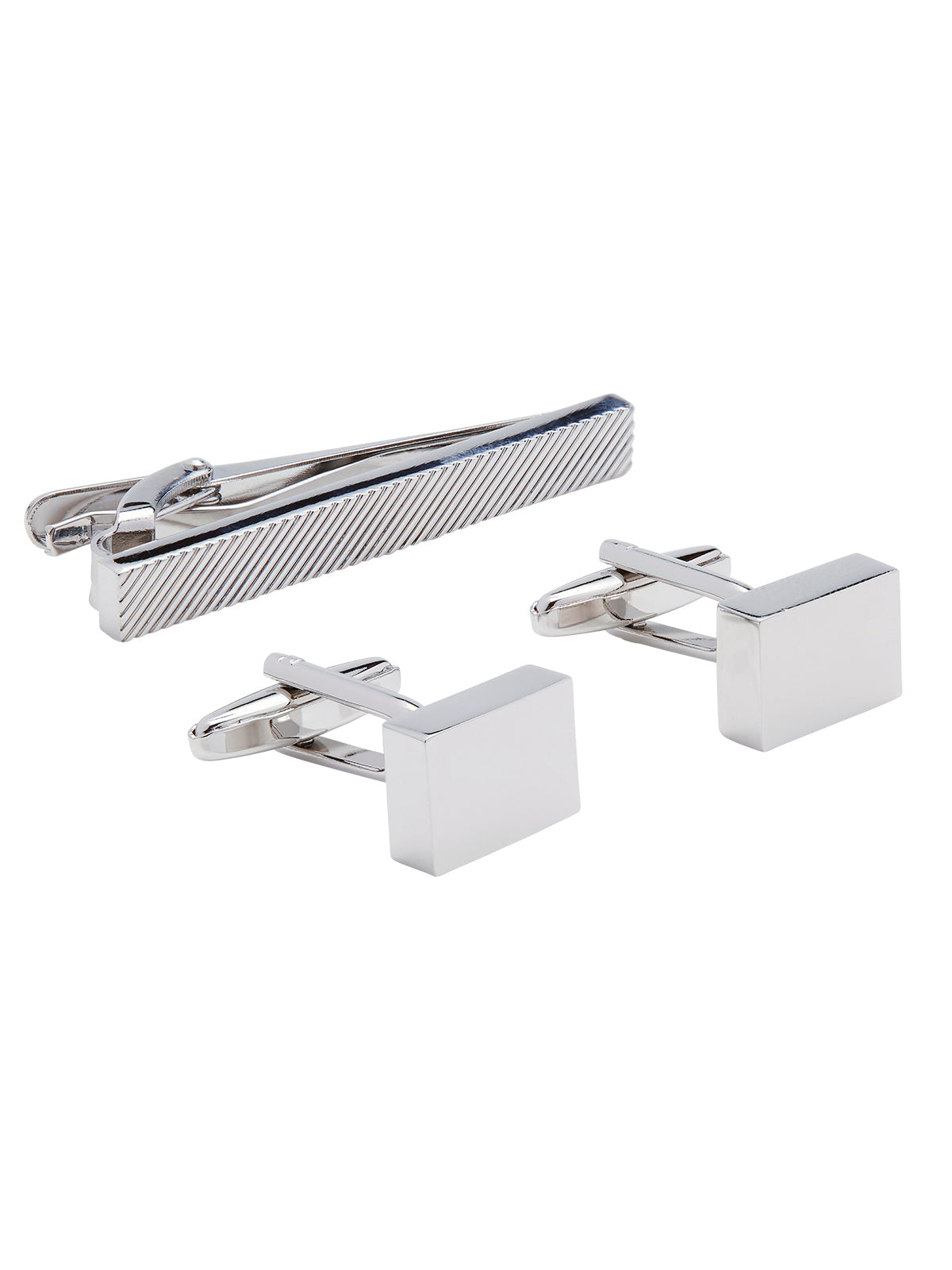 TIE PIN AND CUFFLINK SQUARE SET SILVER