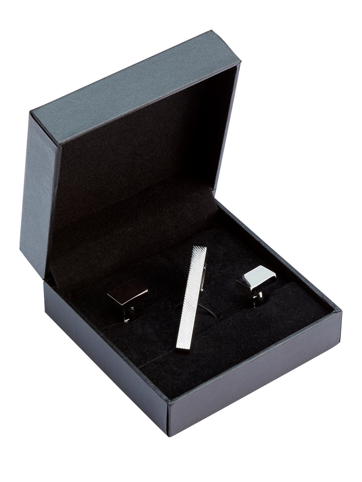 TIE PIN AND CUFFLINK SQUARE SET SILVER